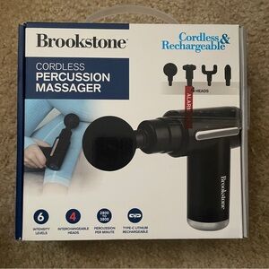 Brookstone Cordless Percussion Massager 6 Intensity Levels, Rechargeable